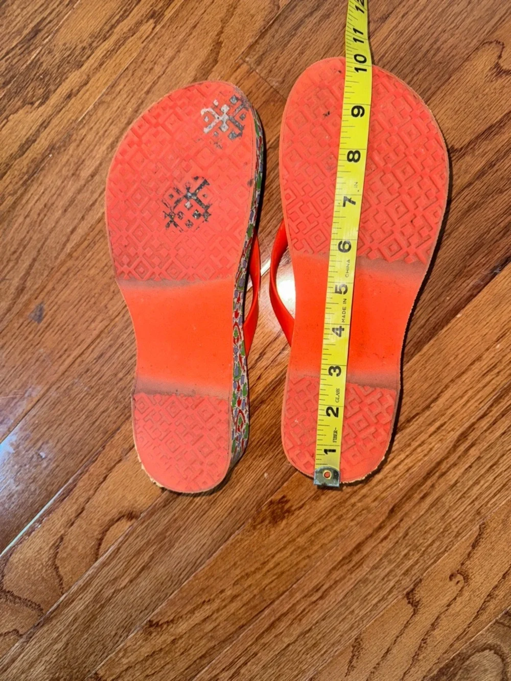 Tory Burch Wedge Flip Flop Sandals Orange Green Size 10